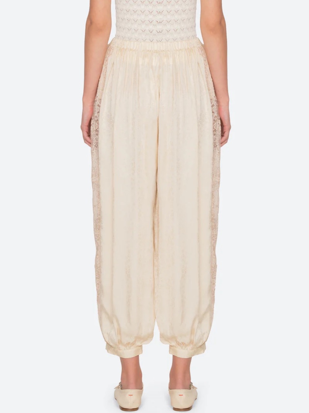 Michael Kors Cream Wide Leg Harem Pants Lace Trim